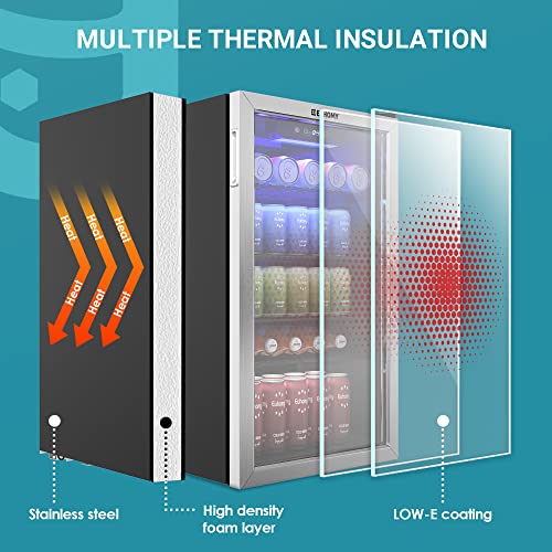 Euhomy Beverage Refrigerator Cooler, 130 Can Mini Fridge With Glass Door For Soda Beer Or Wine, Beverage Cooler For Home, Office, Bar With Adjustable Removable Shelves, Silver - View 6 | Fridge.com