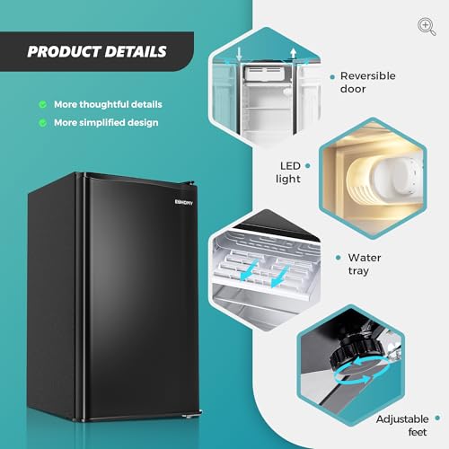Euhomy 3.2 cu.ft Mini Fridge With Freezer, Single Door Compact Refrigerator, Adjustable Thermostat, Mini Refrigerator Energy Saving, Mini Fridge For Bedroom, Dorm, Office, Black - View 5 | Fridge.com