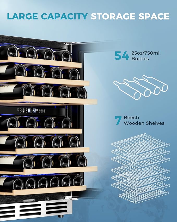 Euhomy 24 Inch Wine Cooler Refrigerator 54 Bottl-Dual Zone, Built-In Or Freestanding Wine Fridge With Glass Door, Wine Refrigerator For Home Bar Kitchen - View 2 | Fridge.com