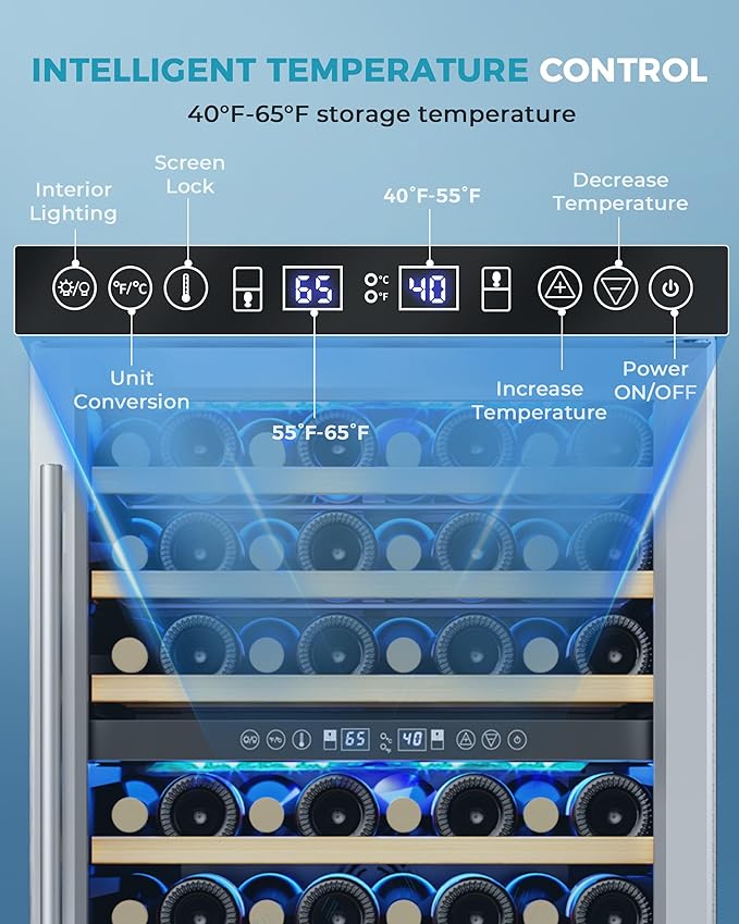 Euhomy 24 Inch Wine Cooler Refrigerator 54 Bottl-Dual Zone, Built-In Or Freestanding Wine Fridge With Glass Door, Wine Refrigerator For Home Bar Kitchen - View 3 | Fridge.com