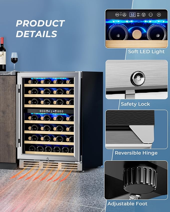 Euhomy 24 Inch Wine Cooler Refrigerator 54 Bottl-Dual Zone, Built-In Or Freestanding Wine Fridge With Glass Door, Wine Refrigerator For Home Bar Kitchen - View 4 | Fridge.com