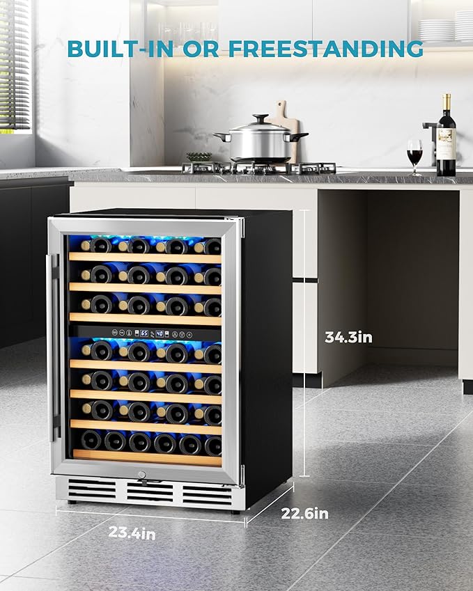 Euhomy 24 Inch Wine Cooler Refrigerator 54 Bottl-Dual Zone, Built-In Or Freestanding Wine Fridge With Glass Door, Wine Refrigerator For Home Bar Kitchen - View 6 | Fridge.com