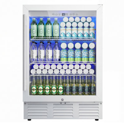 Euhomy 23.5'' W 180 Cans 5 Cubic Feet Beverage Refrigerator - Freestanding/Built-In/Under Counter Cooler With Tempered Glass Door & Reversible Handle, | Fridge.com