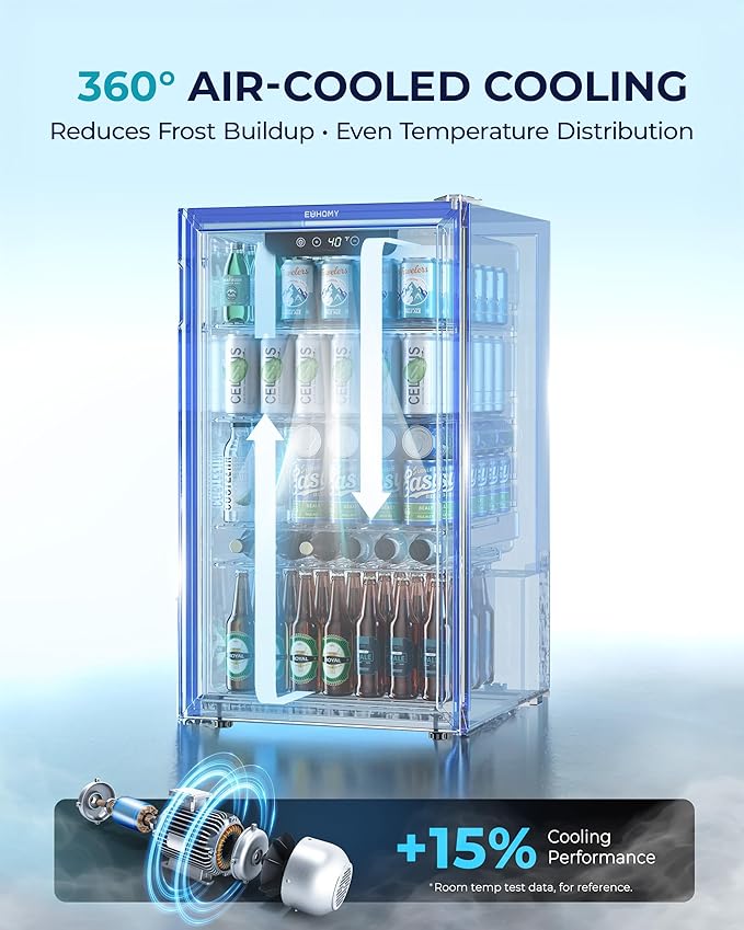 Euhomy Beverage Refrigerator And Cooler, 128 Can Mini Fridge With Glass Door, Small Refrigerator With Adjustable Shelves For Soda Beer Or Wine, Perfect For Home/Bar/Office, Silver - View 6 | Fridge.com