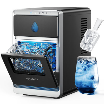 EUHOMY 9.4 in. 27 lbs. Crescent Ice Portable Countertop Ice Maker in Black with 3-Ice Sizes, Ice Scoop, LED Light Type | Fridge.com