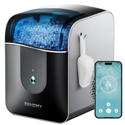 EUHOMY 9 in. 40 lb/24H Nugget Portable Countertop Ice Maker in Black with APP Control, LED Light Type, Self-Cleaning | Fridge.com