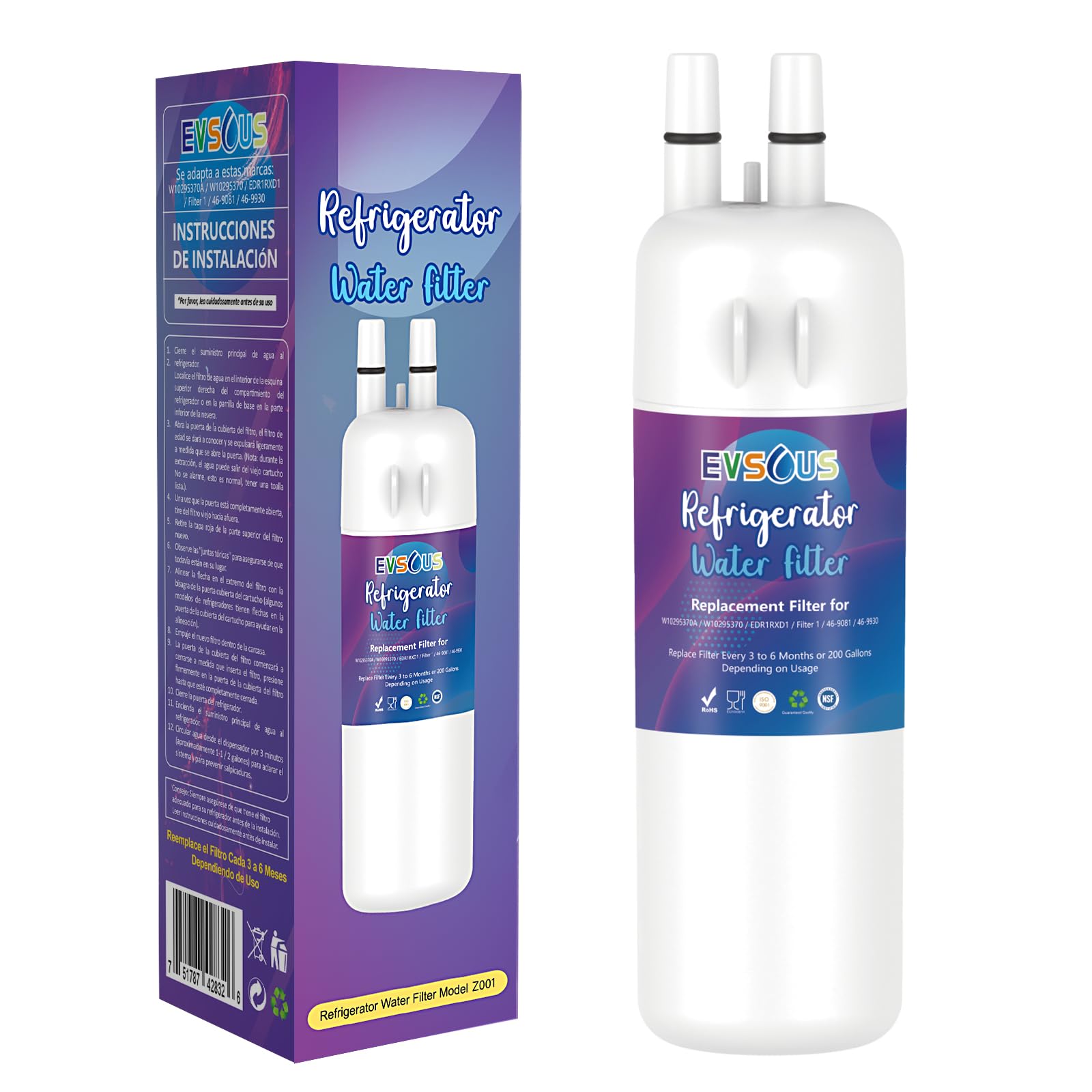 W10295370A Water Filter Replacement, Compatible With EDR1RXD1, EDR1RXD1B, W10295370, WHR1RXD1, KAD1RXD1, P4RFKB2, P8RFWB2L, 46-9930,46-9081 (1) - View 1 | Fridge.com