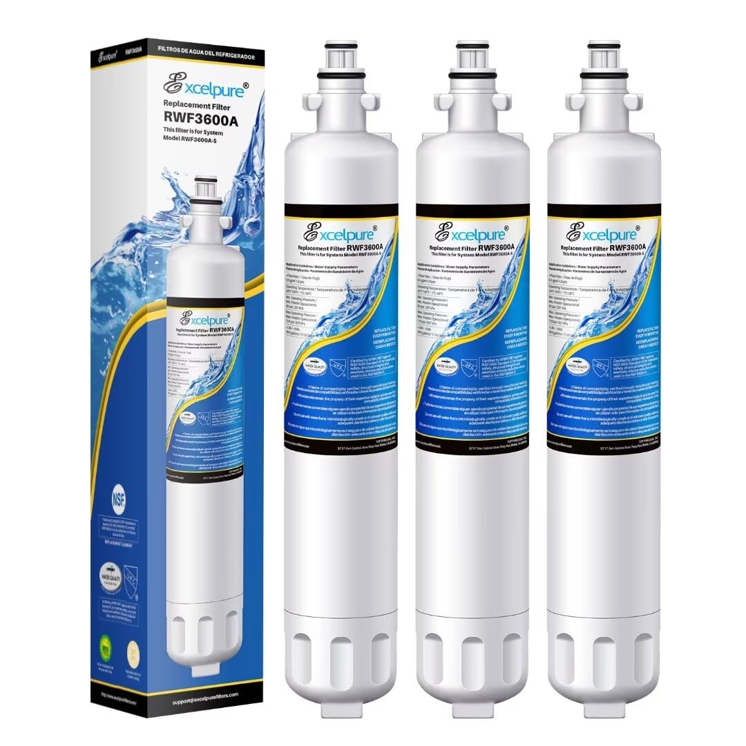 EXCELPURE RWF3600A Replacement for GE RPWF (Not RPWFE), RWF1063, RWF3600A, WSG-4, DWF-36, R-3600, MPF15350, OPFG3-RF300, Refrigerator Water Filter,3PACK | Fridge.com