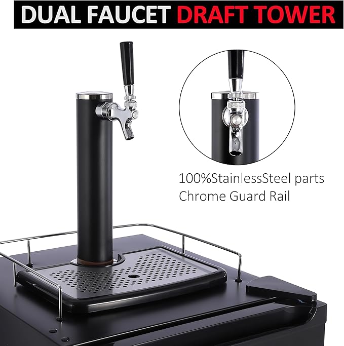 Beer Kegerator, Single Tap Draft Beer Dispenser, Full Size Kegerator And Keg Beer Cooler With Shelves & Drip Tray & 4 Casters, Stainless Steel Keg Dispenser, 32°F- 50°F Temperature Control, 97L - View 3 | Fridge.com
