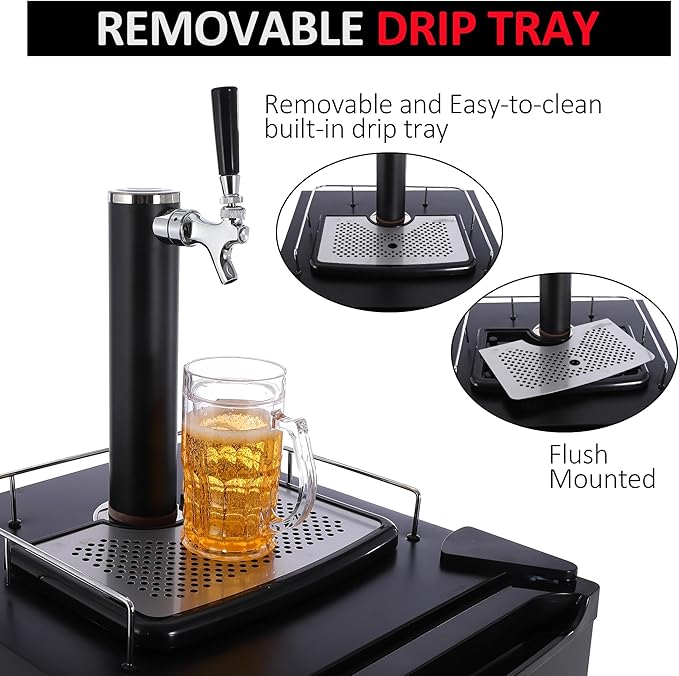 Beer Kegerator, Single Tap Draft Beer Dispenser, Full Size Kegerator And Keg Beer Cooler With Shelves & Drip Tray & 4 Casters, Stainless Steel Keg Dispenser, 32°F- 50°F Temperature Control, 97L - View 5 | Fridge.com