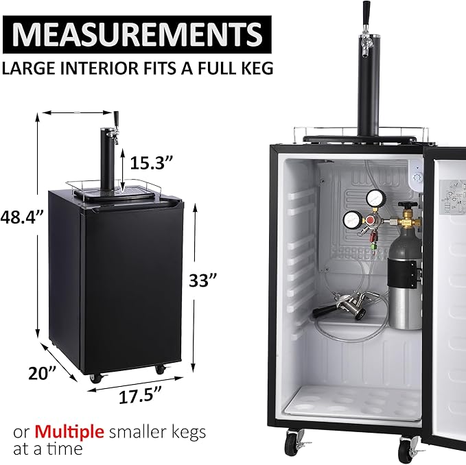 Beer Kegerator, Single Tap Draft Beer Dispenser, Full Size Kegerator And Keg Beer Cooler With Shelves & Drip Tray & 4 Casters, Stainless Steel Keg Dispenser, 32°F- 50°F Temperature Control, 97L - View 6 | Fridge.com