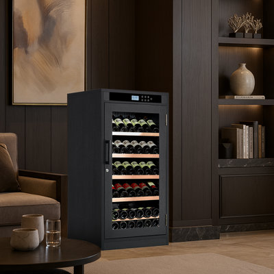 Freestanding Wine Cabinet, Stylish Wine Cooler With UV-Resistant Glass Door, LED Light & Storage Rack | Fridge.com