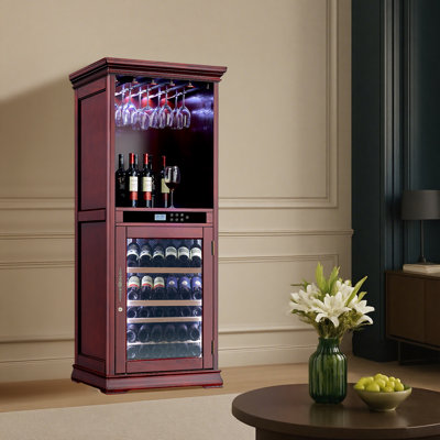 Freestanding Wine Cabinet, Stylish Wine Cooler With UV-Resistant Glass Door, LED Light & Storage Rack | Fridge.com
