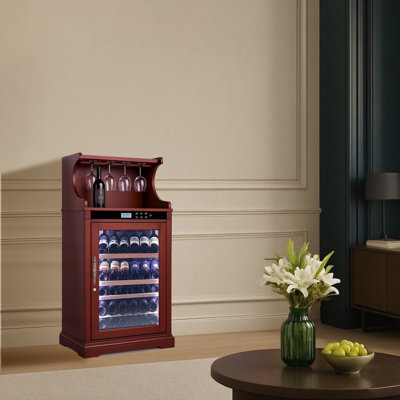 Freestanding Wine Cabinet, Stylish Wine Cooler With UV-Resistant Glass Door, LED Light & Storage Rack | Fridge.com