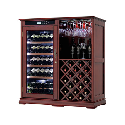 Freestanding Wine Cabinet, Stylish Wine Cooler With UV-Resistant Glass Door, LED Light & Storage Rack | Fridge.com