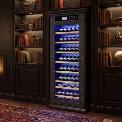 Freestanding Wine Cabinet, Stylish Wine Cooler With UV-Resistant Glass Door, LED Light & Storage Rack | Fridge.com