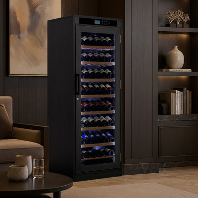 Freestanding Wine Cabinet, Stylish Wine Cooler With UV-Resistant Glass Door, LED Light & Storage Rack | Fridge.com