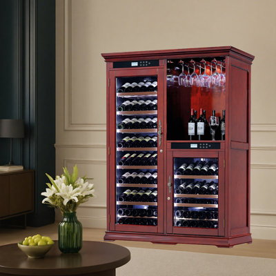 Freestanding Wine Cabinet, Stylish Wine Cooler With UV-Resistant Glass Door, LED Light & Storage Rack | Fridge.com