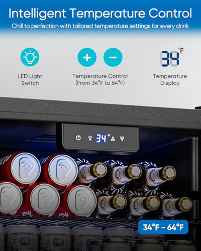 Feelfunn Beverage Refrigerator Cooler - 126 Can Mini Fridge Glass Door For Drinks Soda Beer Wine - Small Refrigerator For Office Bedroom Home Bar, 4 Adjustable Shelves, 3.2 cu.ft, Silver - View 3 | Fridge.com