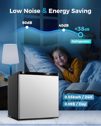 Feelfunn Mini Fridge With Freezer - 1.7 cu.ft Single Door Mini Refrigerator With Adjustable Thermostat, Low Noise, Energy Saving, Small Fridge For Bedroom, Apartment, Dorm, Classroom, Office - Silver - View 4 | Fridge.com