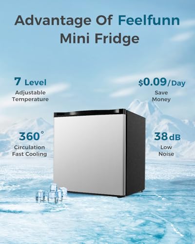 Feelfunn Mini Fridge With Freezer - 1.7 cu.ft Single Door Mini Refrigerator With Adjustable Thermostat, Low Noise, Energy Saving, Small Fridge For Bedroom, Apartment, Dorm, Classroom, Office - Silver - View 6 | Fridge.com