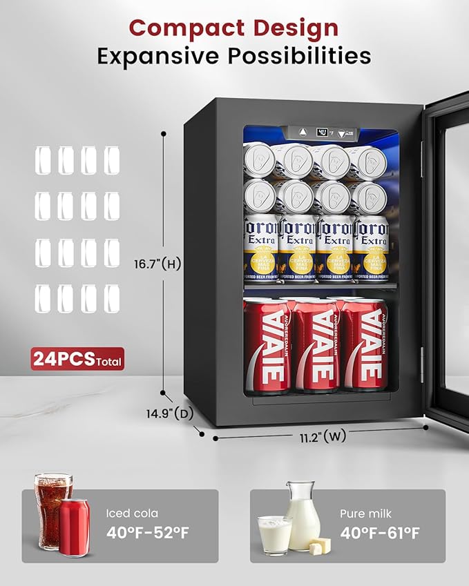 Feelfunn 24 Cans Beverage Refrigerator Cooler - Mini Fridge With Digital Temperature Control, Soda Wine Beer Drink Fridge - Small Refrigerator For Office Home Bedroom Dorm Bar, Black - View 2 | Fridge.com