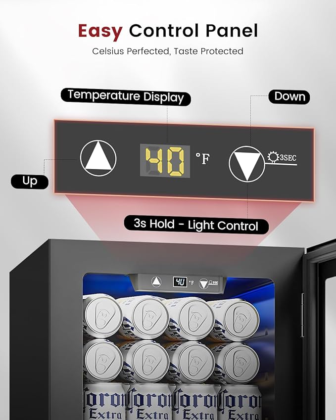 Feelfunn 24 Cans Beverage Refrigerator Cooler - Mini Fridge With Digital Temperature Control, Soda Wine Beer Drink Fridge - Small Refrigerator For Office Home Bedroom Dorm Bar, Black - View 3 | Fridge.com