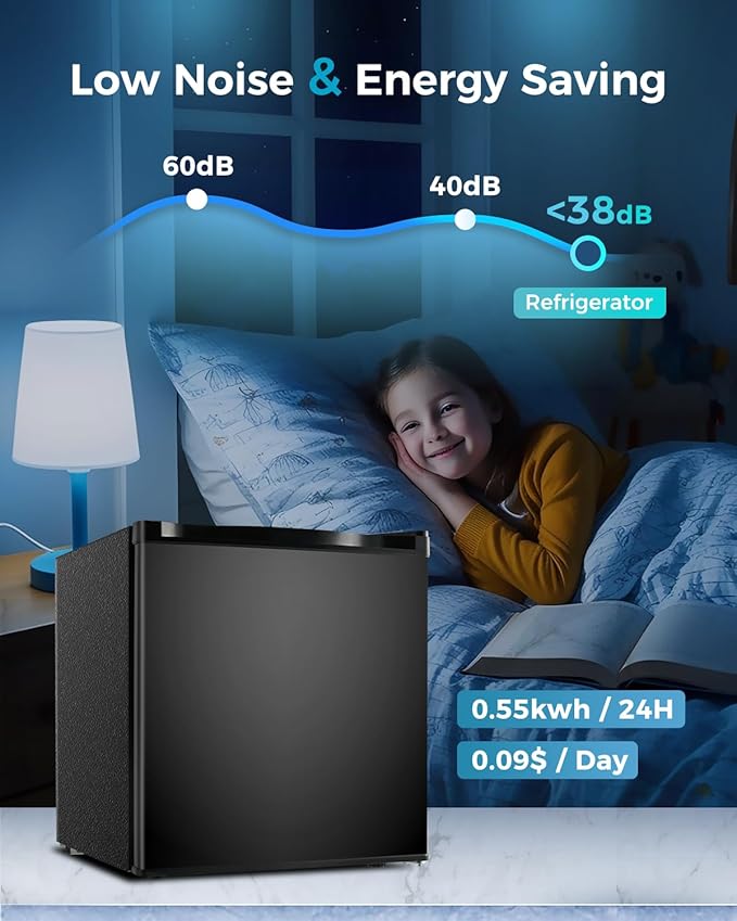 Feelfunn Small Fridge With Freezer - 1.7 cu.ft Single Door Mini Fridge With Adjustable Thermostat, Energy Saving, Low Noise, Small Refrigerator For Bedroom, Office, Dorm, Apartment, Classroom - Black - View 4 | Fridge.com