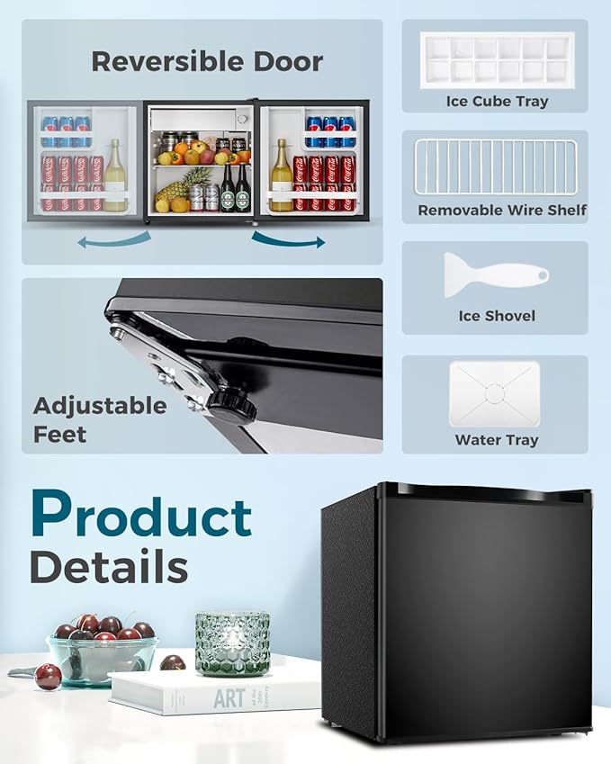 Feelfunn Small Fridge With Freezer - 1.7 cu.ft Single Door Mini Fridge With Adjustable Thermostat, Energy Saving, Low Noise, Small Refrigerator For Bedroom, Office, Dorm, Apartment, Classroom - Black - View 5 | Fridge.com