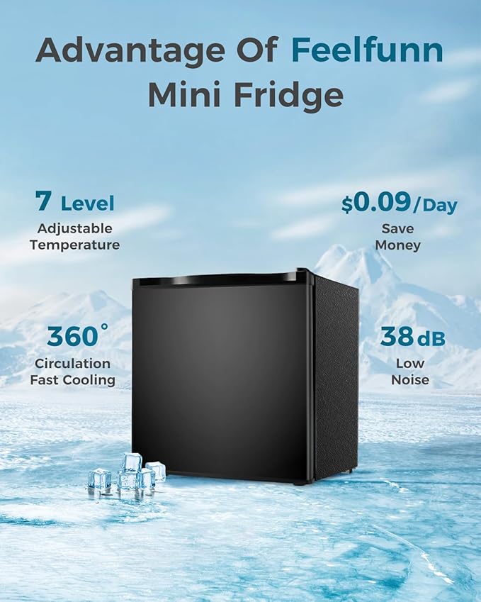 Feelfunn Small Fridge With Freezer - 1.7 cu.ft Single Door Mini Fridge With Adjustable Thermostat, Energy Saving, Low Noise, Small Refrigerator For Bedroom, Office, Dorm, Apartment, Classroom - Black - View 6 | Fridge.com