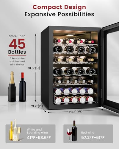 Feelfunn 4.5 cu.ft Wine Cooler Refrigerator - 45 Bottle Wine Fridge With Glass Door For Beer Soda Water Drink, Small Wine Cellar Beverage Refrigerator For Bedroom Home Office Bar Dorm, Black - View 2 | Fridge.com