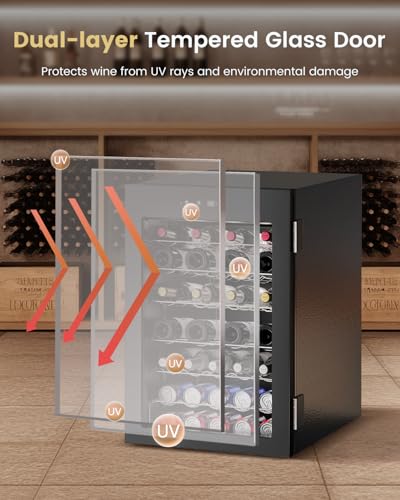 Feelfunn 4.5 cu.ft Wine Cooler Refrigerator - 45 Bottle Wine Fridge With Glass Door For Beer Soda Water Drink, Small Wine Cellar Beverage Refrigerator For Bedroom Home Office Bar Dorm, Black - View 3 | Fridge.com