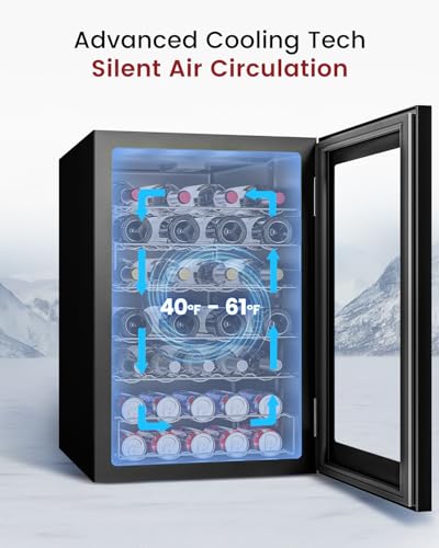 Feelfunn 4.5 cu.ft Wine Cooler Refrigerator - 45 Bottle Wine Fridge With Glass Door For Beer Soda Water Drink, Small Wine Cellar Beverage Refrigerator For Bedroom Home Office Bar Dorm, Black - View 5 | Fridge.com