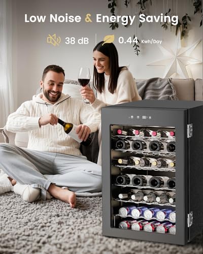 Feelfunn 4.5 cu.ft Wine Cooler Refrigerator - 45 Bottle Wine Fridge With Glass Door For Beer Soda Water Drink, Small Wine Cellar Beverage Refrigerator For Bedroom Home Office Bar Dorm, Black - View 6 | Fridge.com