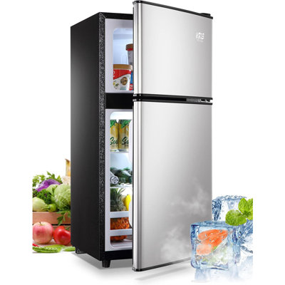 3.5 Cu.Ft Mini Fridge with Freezer, 2-Door Compact Refrigerator with 7-Level Thermostat & Removable Shelves for Home/Office/Dorm -SILVER | Fridge.com
