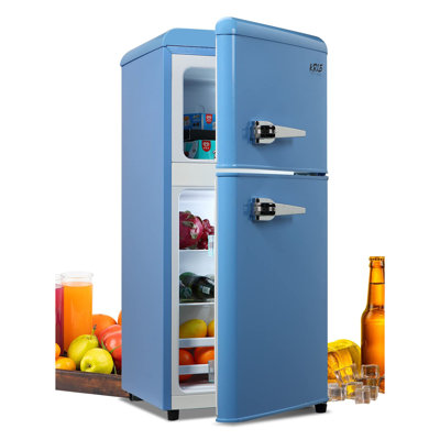 3.5 Cu.Ft Mini Fridge with Freezer, 2-Door Compact Refrigerator with 7-Level Thermostat & Removable Shelves for Home/Office/Dorm - Blue | Fridge.com