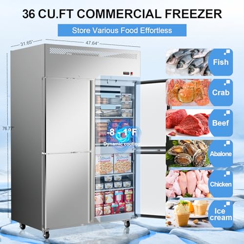 Commercial Freezer 48"W 4 Door Stainless Steel Reach-In Solid Door Upright Freezer Fan Cooling 36 cu.ft Freezers -8-1°F For Restaurant, Bar, Shop - View 2 | Fridge.com