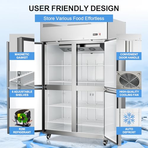 Commercial Freezer 48"W 4 Door Stainless Steel Reach-In Solid Door Upright Freezer Fan Cooling 36 cu.ft Freezers -8-1°F For Restaurant, Bar, Shop - View 6 | Fridge.com