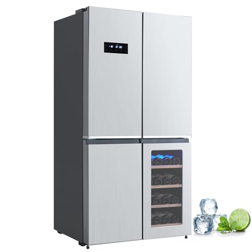 Festisoul 21 Cu.Ft. French Door Refrigerator with Wine Cooler, Counter Depth 4 Door Fridge with Automated Defrost & Touch Screen, Stainless Steel Large Multi Door Refrigerator for Home Modern Kitchen | Fridge.com