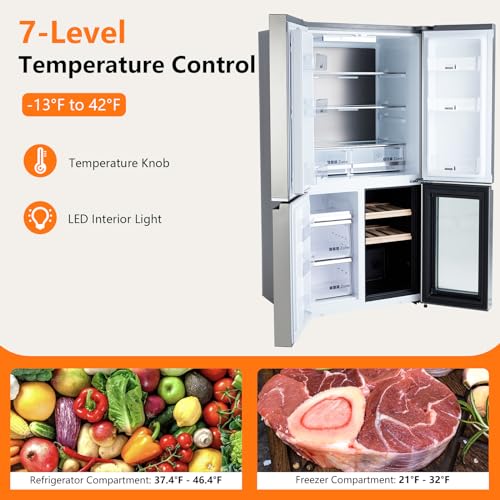 Festisoul 21 cu.ft. French Door Refrigerator With Wine Cooler, Counter Depth 4 Door Fridge With Automated Defrost & Touch Screen, Stainless Steel Large Multi Door Refrigerator For Home Modern Kitchen - View 4 | Fridge.com
