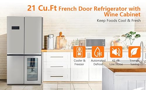Festisoul 21 cu.ft. French Door Refrigerator With Wine Cooler, Counter Depth 4 Door Fridge With Automated Defrost & Touch Screen, Stainless Steel Large Multi Door Refrigerator For Home Modern Kitchen - View 6 | Fridge.com