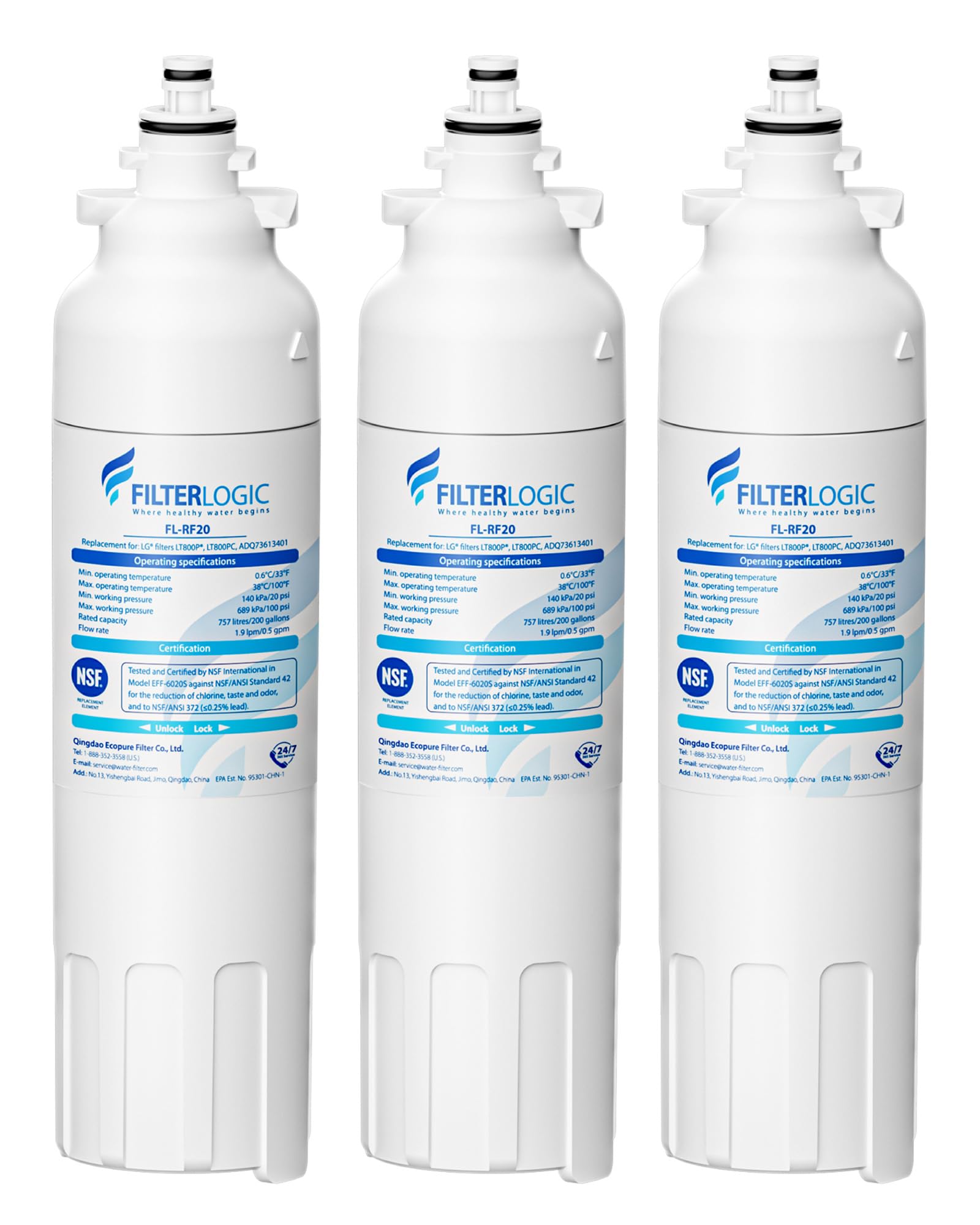Filterlogic ADQ73613401 Refrigerator Water Filter, Replacement For LG® LT800P®, LT800PC, ADQ736134, ADQ73613402, LSXS26326S, LSXS26366S, LMXS30776S, LSXS26366D, LMXC23746S, 46-9490, 469490, Pack Of 3 - View 1 | Fridge.com