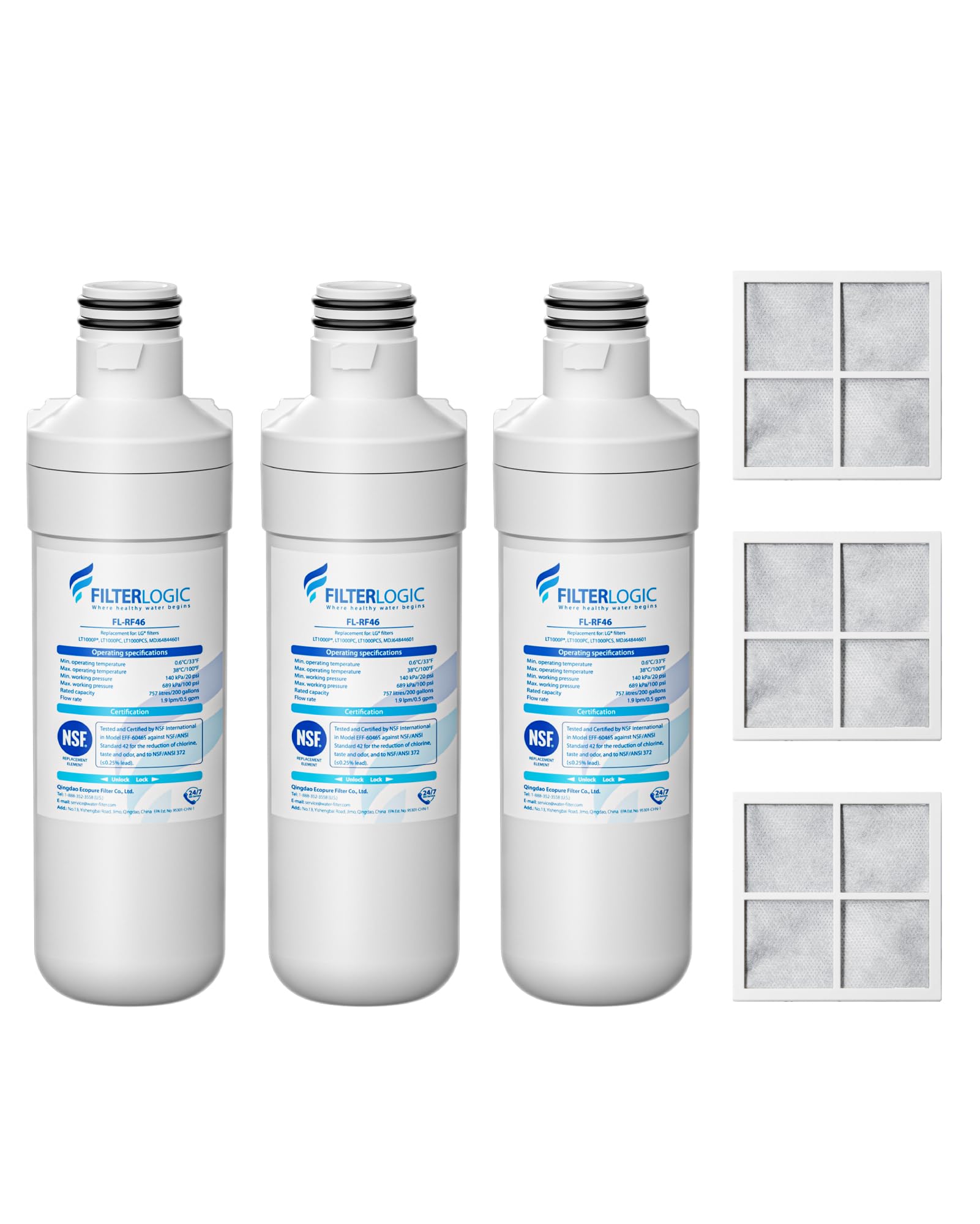 Filterlogic Lt1000pc Adq747935 Mdj64844601 Nsf Certified Refrigerator Water Filter And Air Filter, Replacement For LG® Lt1000p®, Lt1000pc, Lt-1000pc, Mdj64844601 And Lt120f®, 3 Combo - View 1 | Fridge.com
