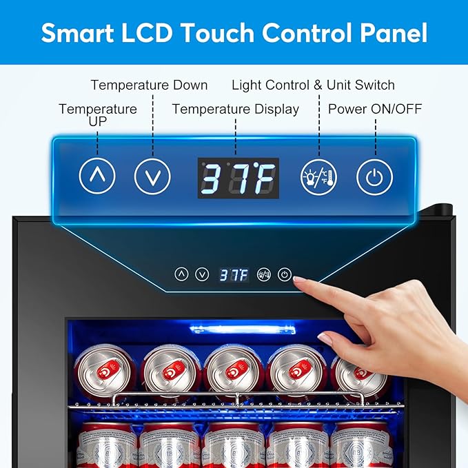Fomup Beverage Refrigerator 17 Inch Wide - 126 Can Beverage Cooler With Glass Door | Counter-Top/Freestanding Mini Beverage Beer Fridge | Temperature Memory | Invisible Door | Perfect For Soda, Beer - View 3 | Fridge.com