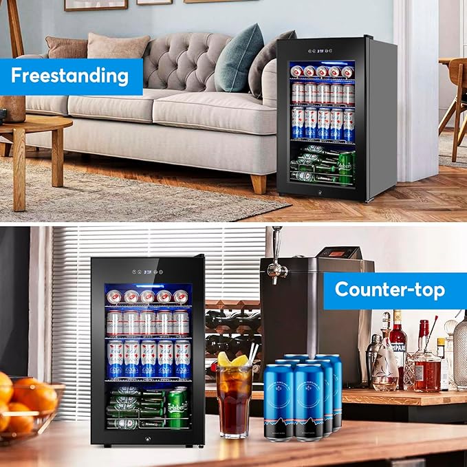 Fomup Beverage Refrigerator 17 Inch Wide - 126 Can Beverage Cooler With Glass Door | Counter-Top/Freestanding Mini Beverage Beer Fridge | Temperature Memory | Invisible Door | Perfect For Soda, Beer - View 4 | Fridge.com