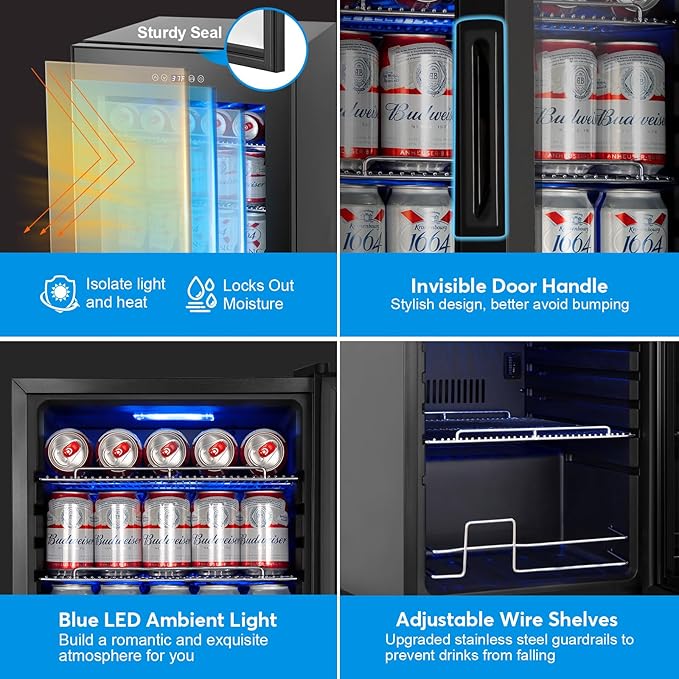 Fomup Beverage Refrigerator 17 Inch Wide - 126 Can Beverage Cooler With Glass Door | Counter-Top/Freestanding Mini Beverage Beer Fridge | Temperature Memory | Invisible Door | Perfect For Soda, Beer - View 5 | Fridge.com