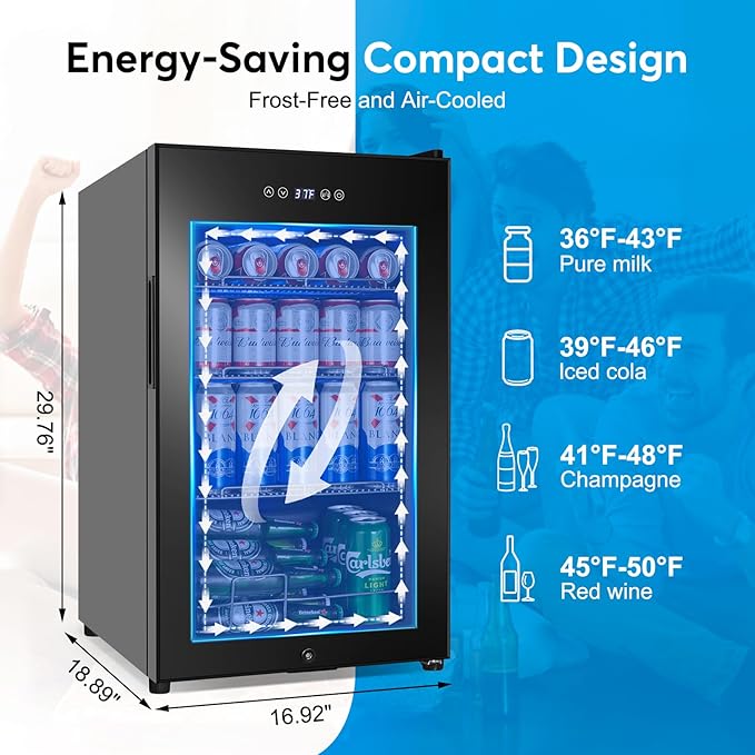 Fomup Beverage Refrigerator 17 Inch Wide - 126 Can Beverage Cooler With Glass Door | Counter-Top/Freestanding Mini Beverage Beer Fridge | Temperature Memory | Invisible Door | Perfect For Soda, Beer - View 6 | Fridge.com
