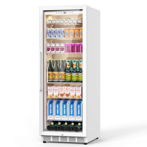 Commercial Display Refrigerator with Glass Door, Upright Beverage Cooler Merchandiser with Reversible Door, Drink Fridge with Door Lock for Restaurant Supermarket Convenience Store, 13.8 Cu.Ft | Fridge.com