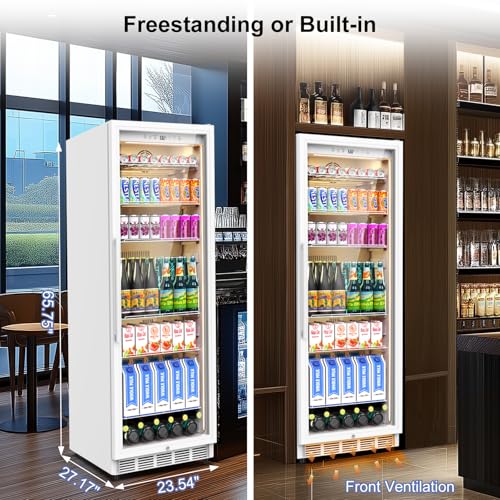 Commercial Display Refrigerator With Glass Door, Upright Beverage Cooler Merchandiser With Reversible Door, Drink Fridge With Door Lock For Restaurant Supermarket Convenience Store, 13.8 cu.ft - View 2 | Fridge.com