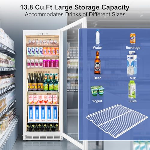 Commercial Display Refrigerator With Glass Door, Upright Beverage Cooler Merchandiser With Reversible Door, Drink Fridge With Door Lock For Restaurant Supermarket Convenience Store, 13.8 cu.ft - View 3 | Fridge.com